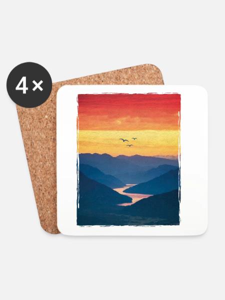 Landschaft / Berge / Sonnenuntergang / Romantisch - Untersetzer (4er-Set) - Weiß
