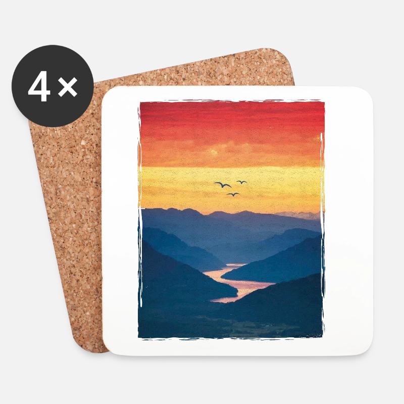 Landschaft / Berge / Sonnenuntergang / Romantisch - Untersetzer (4er-Set) - Weiß