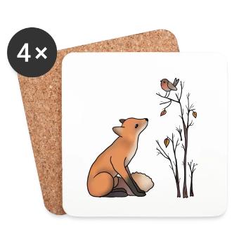 Fuchs und Rotkehlchen - Untersetzer (4er-Set) - Weiß - Vorne