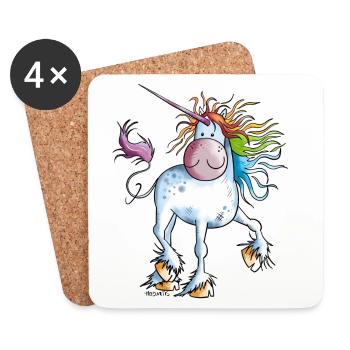 Regenbogen Einhorn - Untersetzer (4er-Set) - Weiß - Vorne