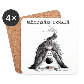 Verspielter Bearded Collie - Untersetzer (4er-Set) - Weiß - Vorne