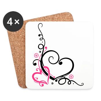 Two hearts with ornament - Coasters (set of 4) - white - Front