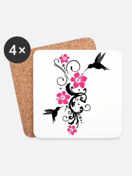 Kolibri Hibiskus Sommer Hummingbird - Untersetzer (4er-Set) - Weiß