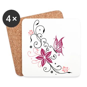 Flowers with filigree floral ornament. Feminine. - Coasters (set of 4) - white - Front