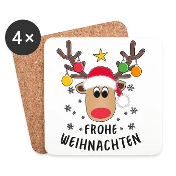 Rentier Gesicht Frohe Weihnachten Schneeflocken - Untersetzer (4er-Set) - Weiß - Vorne