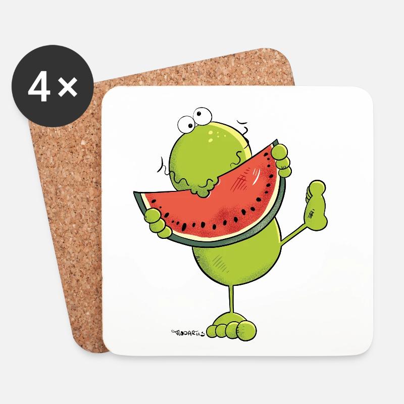 Frosch mit Melone - Untersetzer (4er-Set) - Weiß