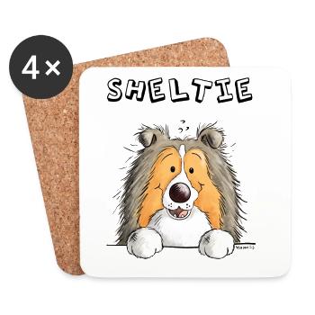 Neugieriger Sheltie - Untersetzer (4er-Set) - Weiß - Vorne