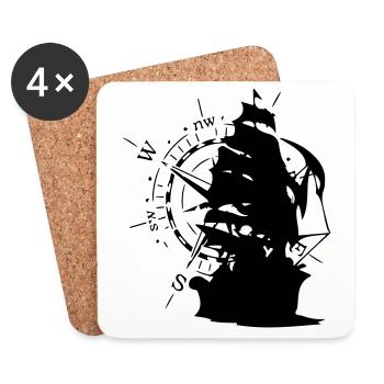 WindRose with sailing ship Bstyled leisure fashion - Coasters (set of 4) - white - Front