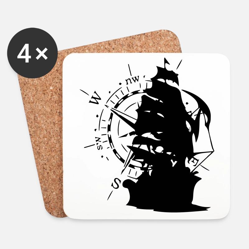 WindRose mit Segelschiff | Freizeimode Bstyled - Untersetzer (4er-Set) - Weiß