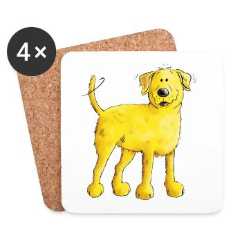 Happy Blonde Labrador Retriever chien - Dessous de verre (lot de 4) - blanc - Devant