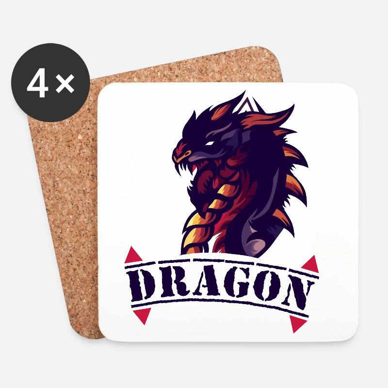 Drachen-Logo mit Feuerakzenten - Untersetzer (4er-Set) - Weiß