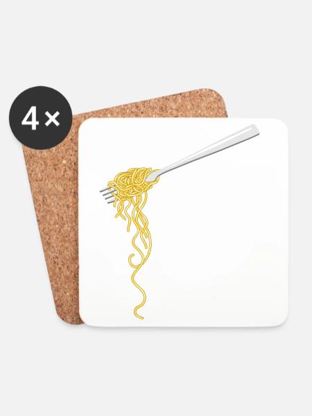Spaghetti Pasta auf einer Gabel - Untersetzer (4er-Set) - Weiß