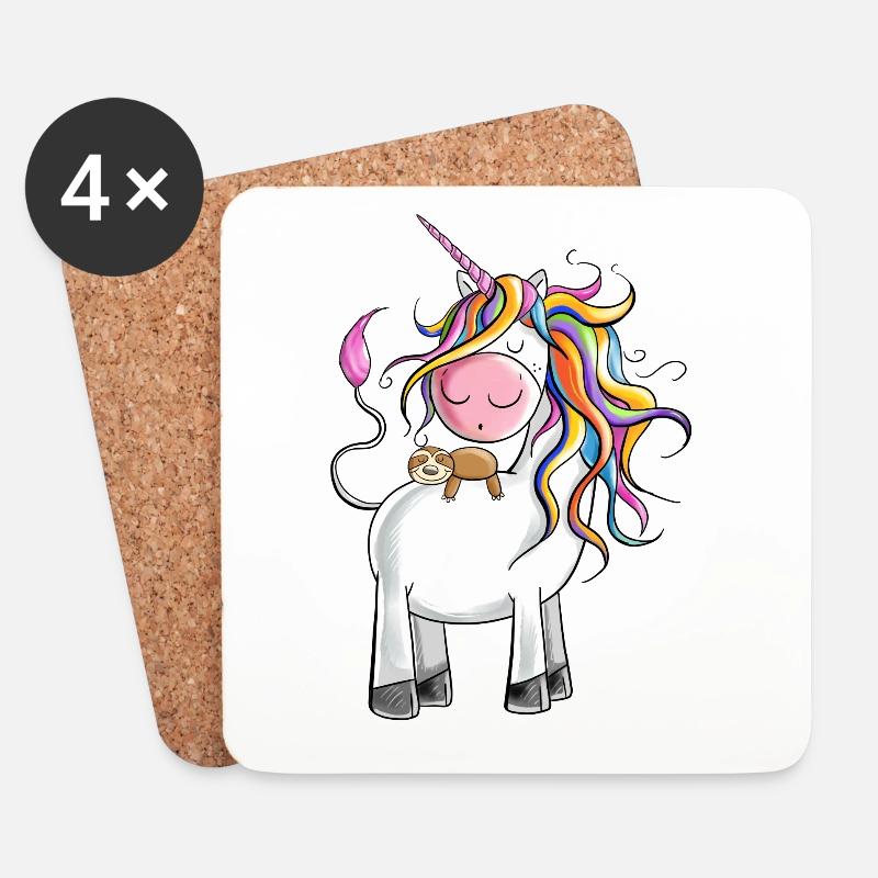 Chillendes Regenbogen Einhorn mit Faultier - Untersetzer (4er-Set) - Weiß