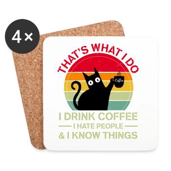 Drink Coffee I Hate People and I know things cat - Coasters (set of 4) - white - Front