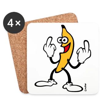 Happy Banana (Middle Finger / Fuck Off / PNG) - Coasters (set of 4) - white - Front