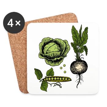 Illustration botanique de légumes vintage - Dessous de verre (lot de 4) - blanc - Devant