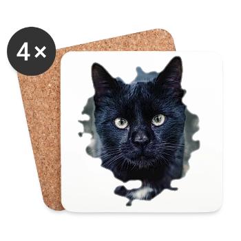 black cat schwarze Katze - Untersetzer (4er-Set) - Weiß - Vorne
