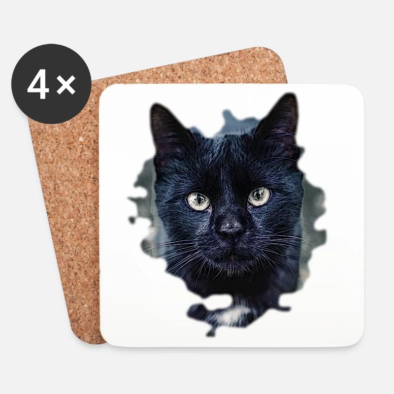 black cat schwarze Katze - Untersetzer (4er-Set) - Weiß