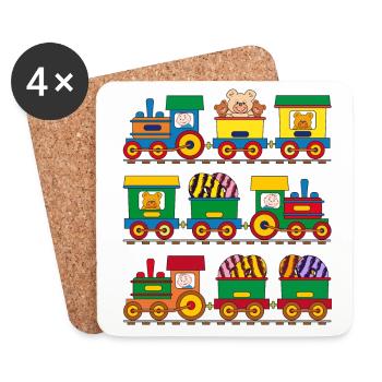 Petits chemins de fer avec des nounours et des donuts - Dessous de verre (lot de 4) - blanc - Devant