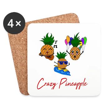 Crazy Pineapple / Sommer / Crew / Sprüche / Ananas - Untersetzer (4er-Set) - Weiß - Vorne