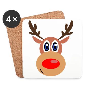 Rudolph Noël de Noël visage - Dessous de verre (lot de 4) - blanc - Devant