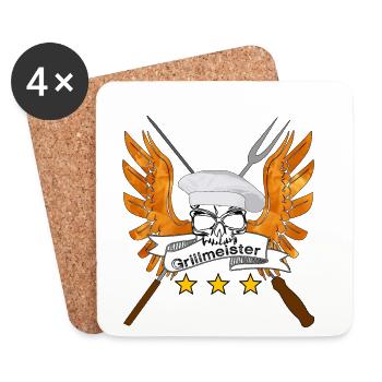 Grillmeister Schädel mit Flügeln - Untersetzer (4er-Set) - Weiß - Vorne
