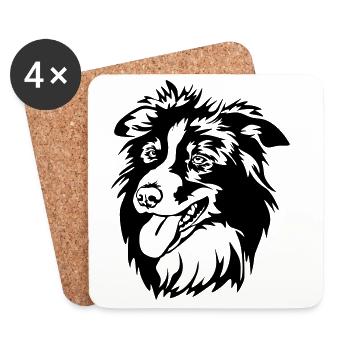 Border Collie Kopf - Untersetzer (4er-Set) - Weiß - Vorne