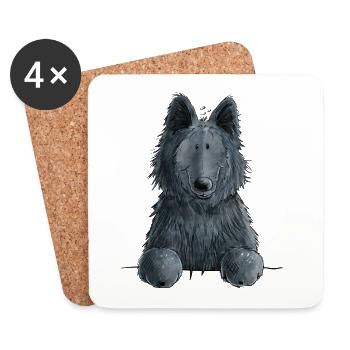Happy Groenendael I Dog Head I Comic - Coasters (set of 4) - white - Front
