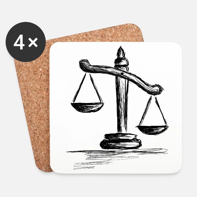 Waage der Gerechtigkeit, handgezeichnet, Bleistift - Untersetzer (4er-Set) - Weiß