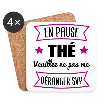 cadeau marrant femme pause thé | bureau travail - Dessous de verre (lot de 4) - blanc - Devant