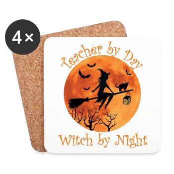 Teacher by Day Witch by Night - Funny Halloween - Coasters (set of 4) - white - Front