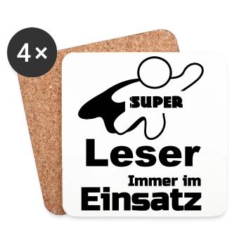Super Leser Geschenk - Untersetzer (4er-Set) - Weiß - Vorne