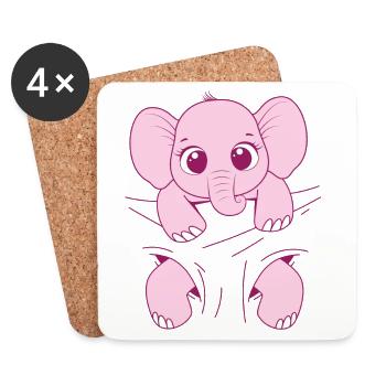 Bébé Éléphant Porter Drôle Rose Bébé Éléphant - Dessous de verre (lot de 4) - blanc - Devant