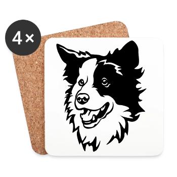 Tête de Border Collie - Dessous de verre (lot de 4) - blanc - Devant