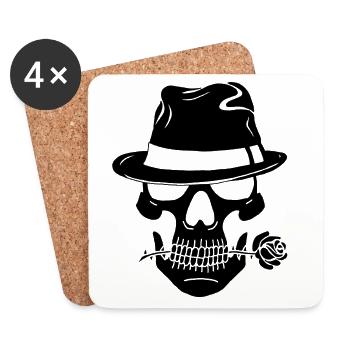 Crâne noir de gangster - Dessous de verre (lot de 4) - blanc - Devant