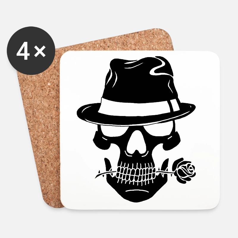 Schwarzer Gangsterschädel - Untersetzer (4er-Set) - Weiß