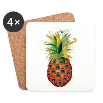 extraordinary pineapple from peacock eye feathers - Coasters (set of 4) - white - Front