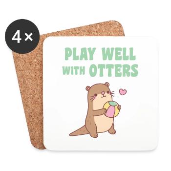 Cute Otter Play Well With Otters Funny - Coasters (set of 4) - white - Front