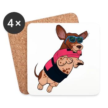 Flying dog in sunglasses - Coasters (set of 4) - white - Front