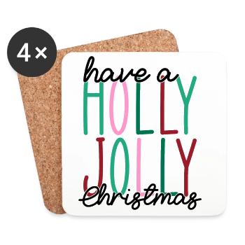 Holly Jolly Dual-Line Typography - Coasters (set of 4) - white - Front