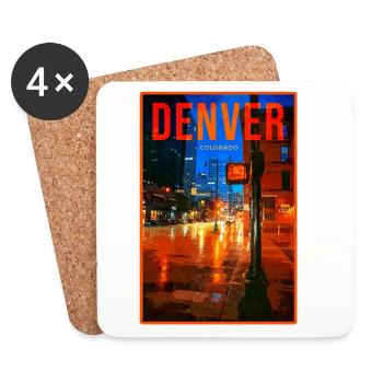 Denver Neonnacht: Regen in der Stadt - Untersetzer (4er-Set) - Weiß - Vorne