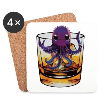 Kleiner Tintenfisch im Whiskey 🥃 - Untersetzer (4er-Set) - Weiß - Vorne