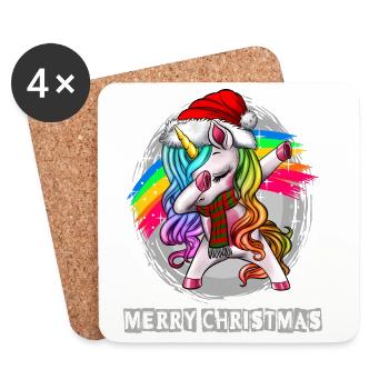 Dabbing Unicorn Weihnachten Spruch Einhorn - Untersetzer (4er-Set) - Weiß - Vorne