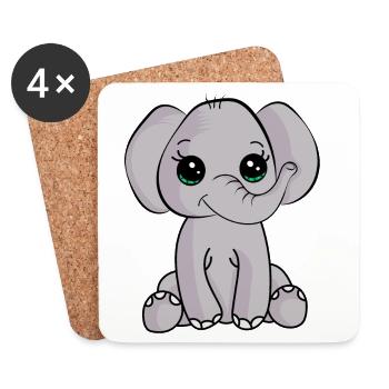 Bébé éléphant - Dessous de verre (lot de 4) - blanc - Devant