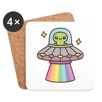 Mignon extraterrestre dans un vaisseau spatial OVNI avec Rainbow Ray - Dessous de verre (lot de 4) - blanc - Devant