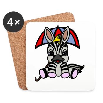 Zebra unter Regenschirm Cartoon - Untersetzer (4er-Set) - Weiß - Vorne