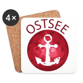 Ostsee See Anker Symbol Sonne Mond Illustration - Untersetzer (4er-Set) - Weiß - Vorne