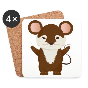 petite souris mignonne à la fourrure brune - Dessous de verre (lot de 4) - blanc - Devant