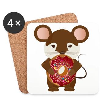 mignonne souris brune avec un délicieux beignet - Dessous de verre (lot de 4) - blanc - Devant