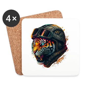 Tigre astronaute en casque - Dessous de verre (lot de 4) - blanc - Devant